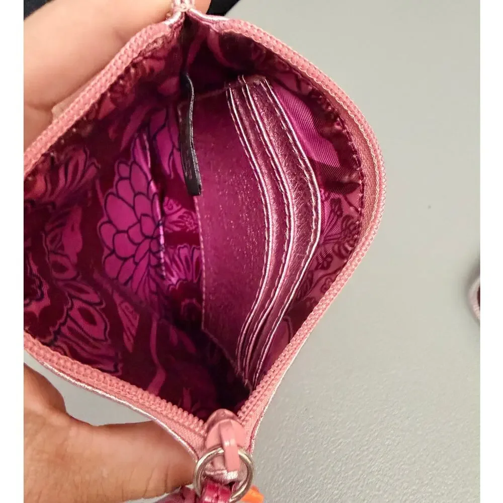 Brighton Metallic Pink Heart Zip Wallet Coin Pouch Wristlet